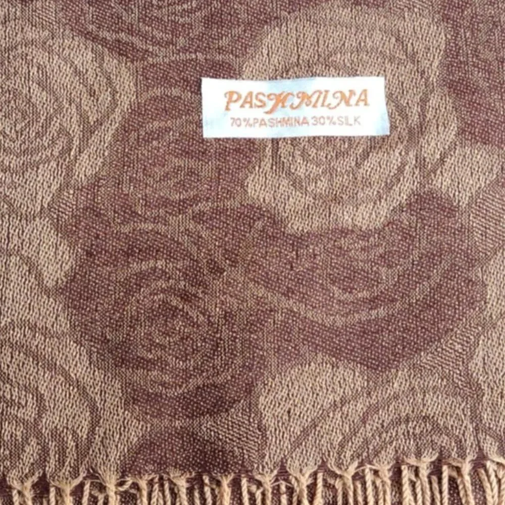 Brown Flowers Pashmina 30% Silk 70% Pashmina